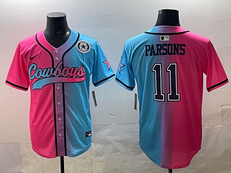 Men 2025 Dallas Cowboys #11 Parsons Blue pink Nike Limited NFL Jersey style 07